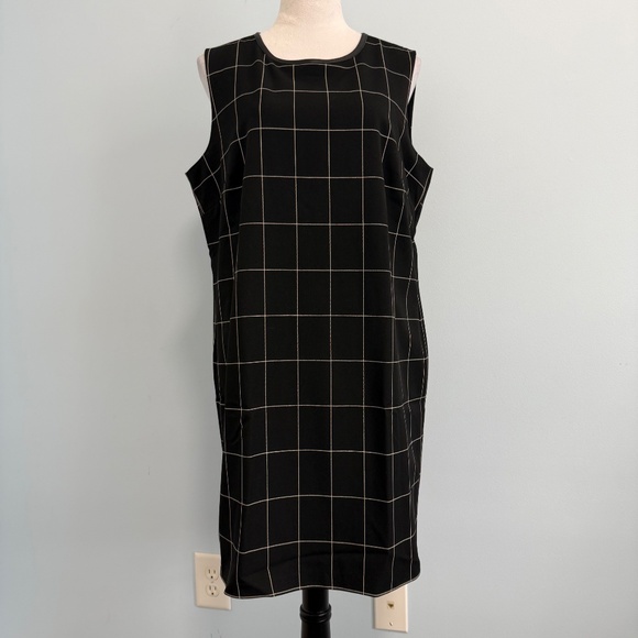 Lauren Ralph Lauren Women’s Leather Trim Sleeveless Checkered Dress Size 16 - Picture 2 of 9